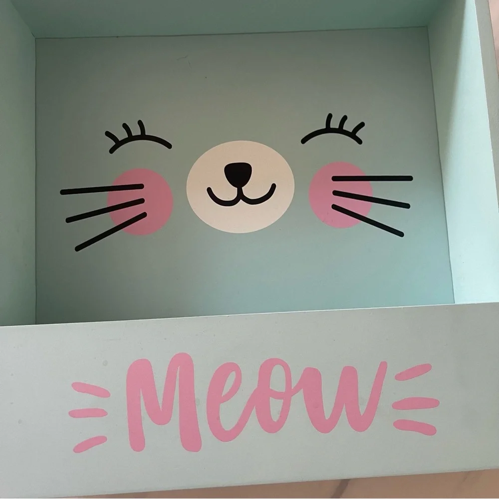Cute kawaii kitty cat kids room decor floating storage organization wood shelf
